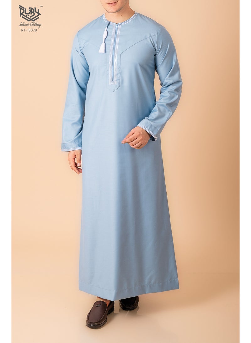 RUBY ISLAMIC CLOTHING Omani/Emirati Dishdasha – Men's Omani/Emirati Style Thobe Kandura Classic - Full-Length Long Sleeve Islamic Jubbah - Image 1